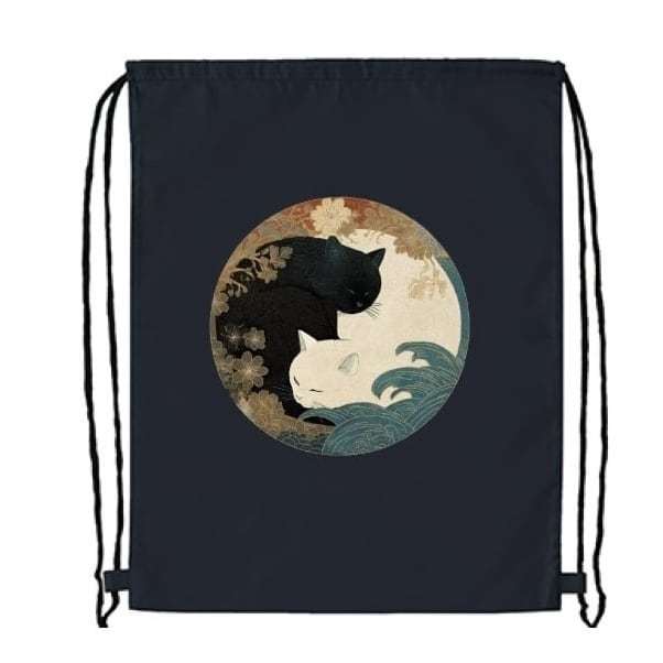 「陰陽花月の猫 – 江戸の調べを背に纏う」ナップサック/"Yin Yang Flower Moon Cat – Wearing the Melody of Edo on Your Back" Knapsack
