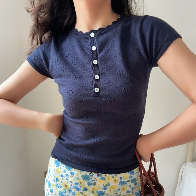 fleur collar eyelet knit　k-0224