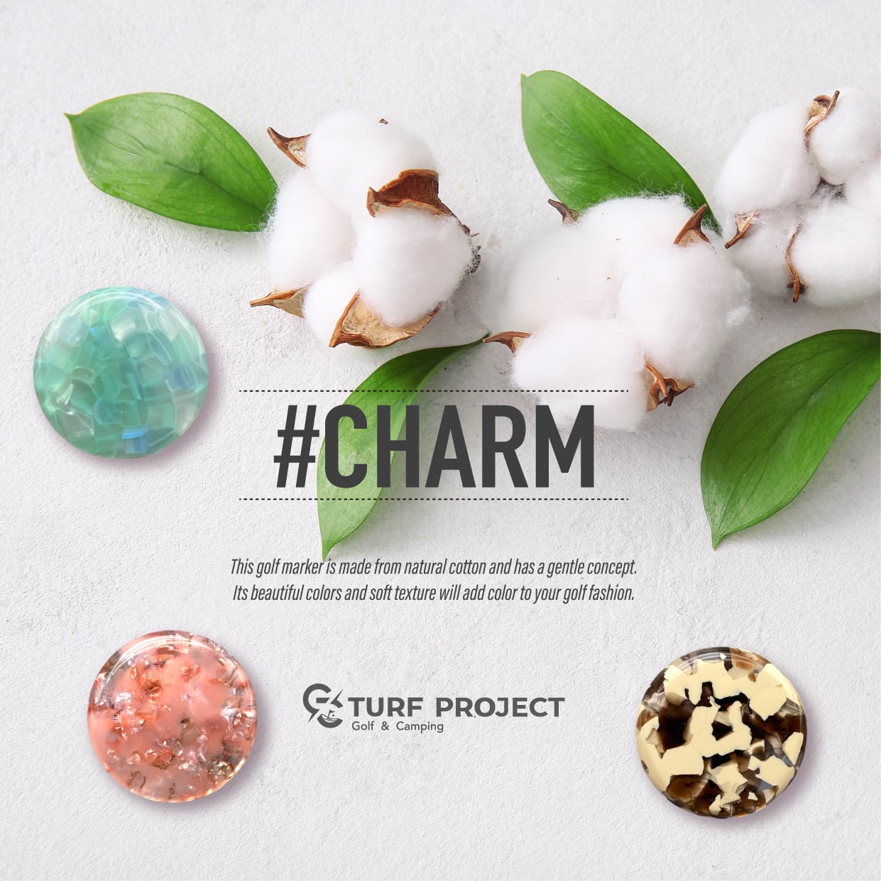 ＃CHARM / モデル名：ソラ（スカイブルー）/帽子と芝に映えるアセテートマーカー