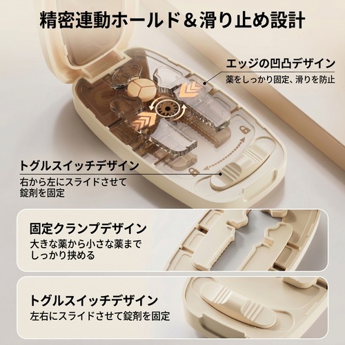 ピルカッター 錠剤カッター 1/2 1/3 1/4分割 多機能 精密 安全 自動クランプ コンパクト