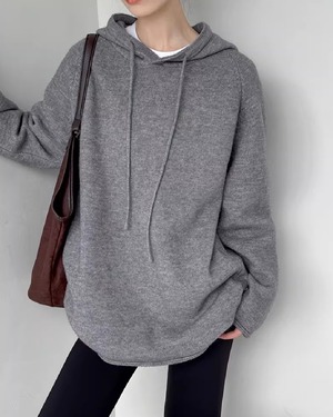 オーバーサイズ ミドル丈 フーディー ニット 2color A0839