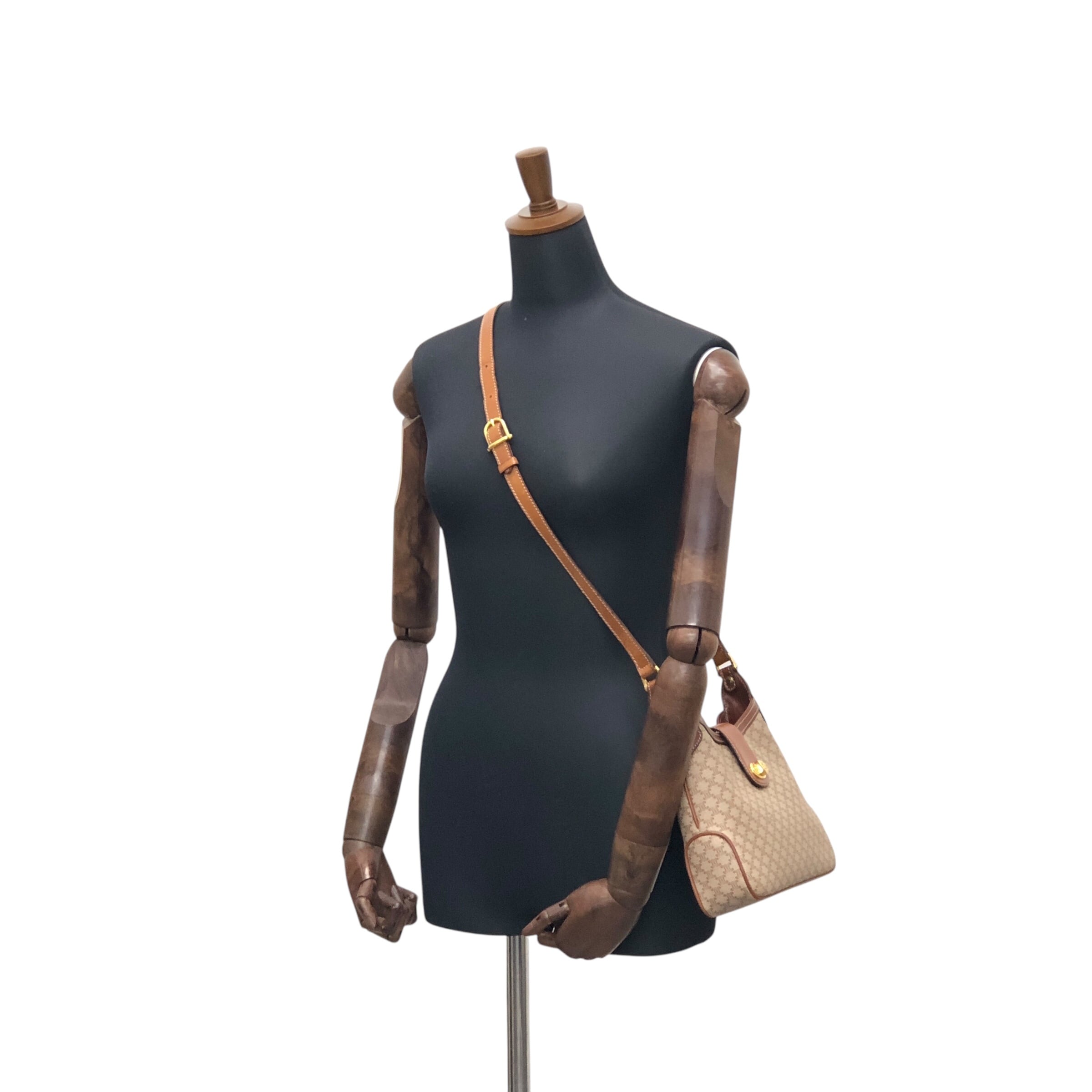 CELINE セリーヌ マカダム ショルダーバッグ ベージュ ターンロック