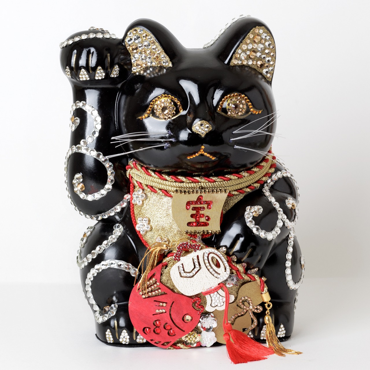 特大ご縁猫 / 福あつめ / １０号 / 唐草模様 / 黒(BLACK) - 1