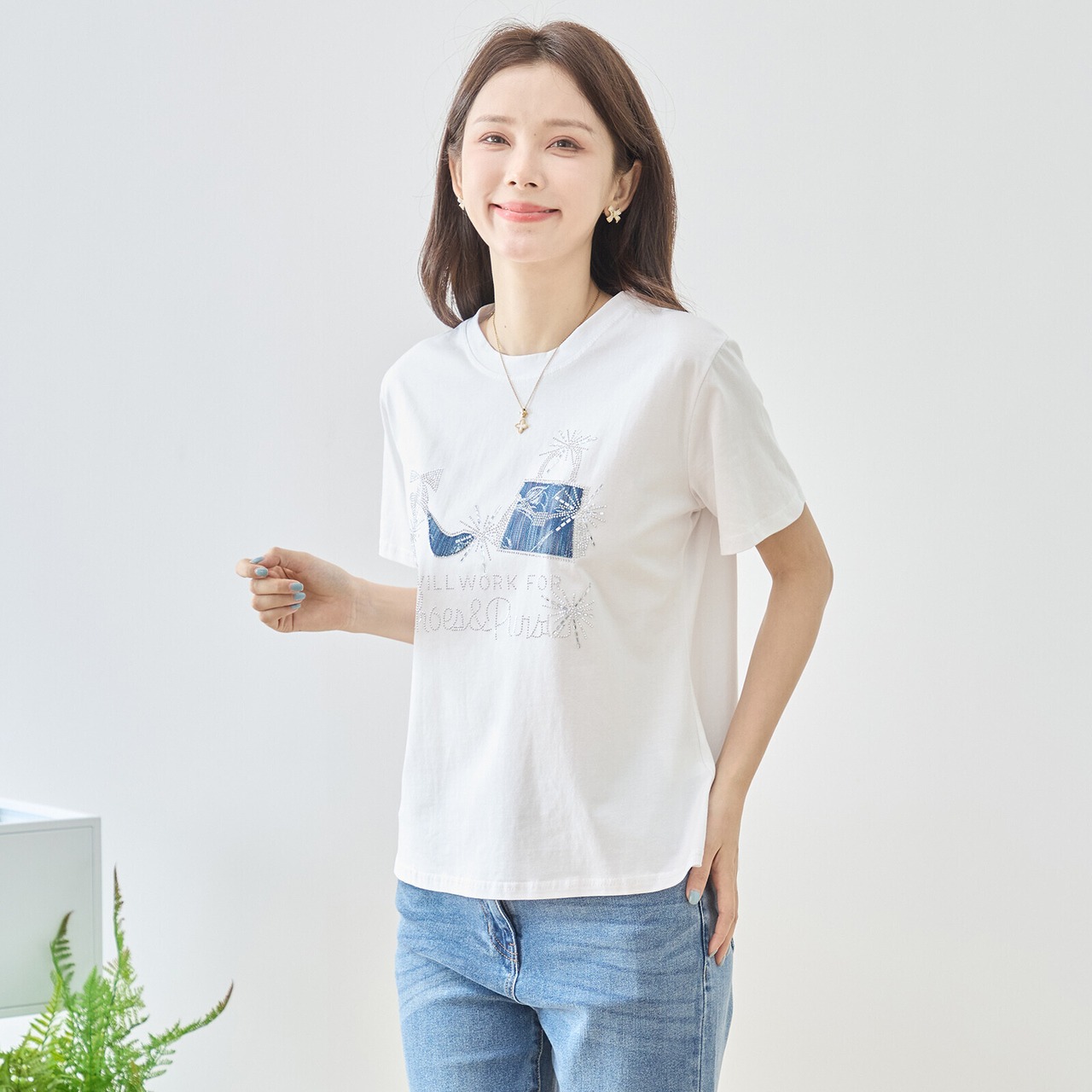 TRUBE デコビジューハイヒール＆バッグ柄Tシャツ 【M~L】ホワイト