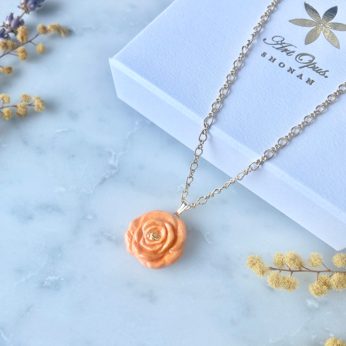 ネックレス 薔薇 / Rose オレンジ｜陶磁器 アクセサリー湘南 ギフト 