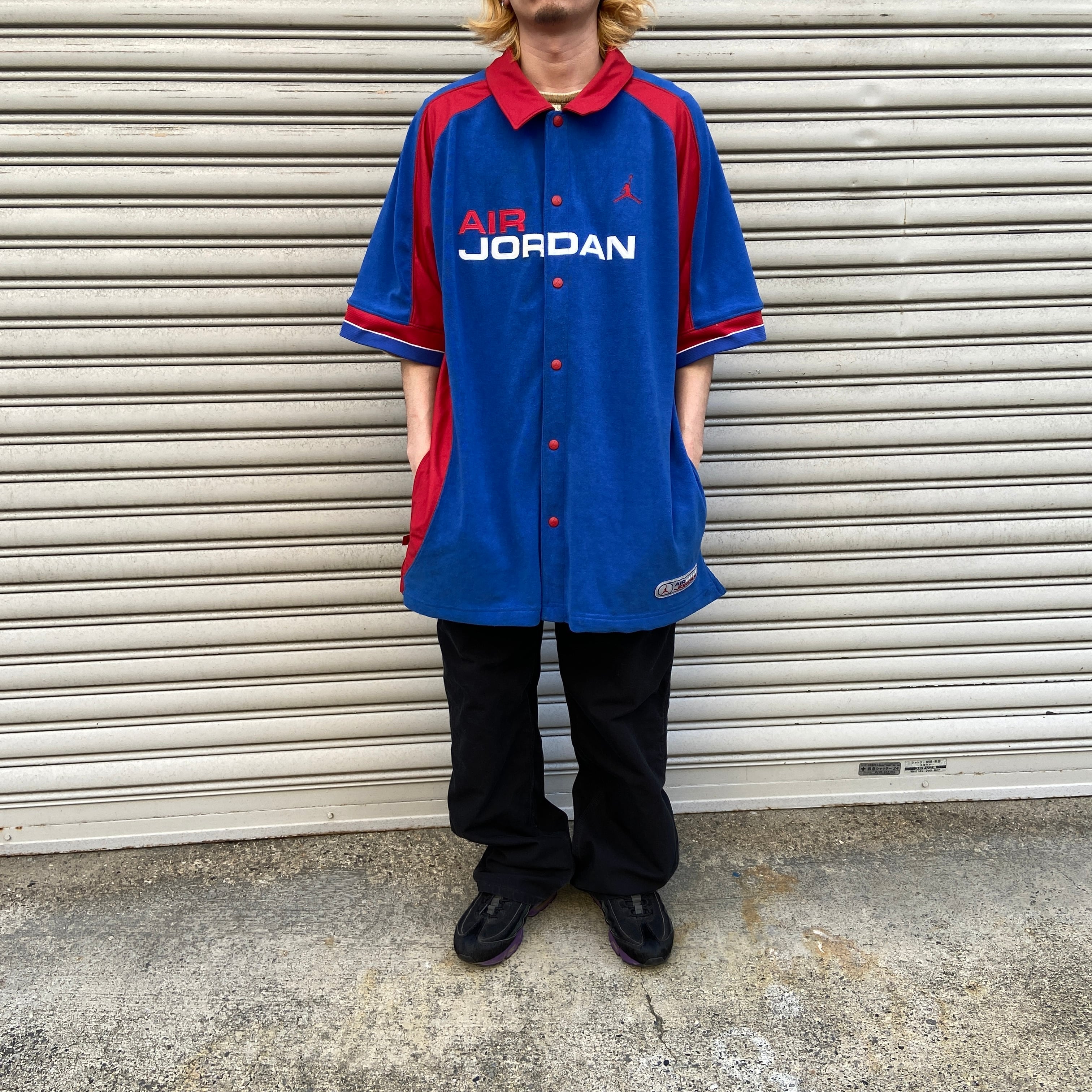 AIR JORDAN スナップボタンゲームシャツ ジャンプマン 青 赤 XXL 