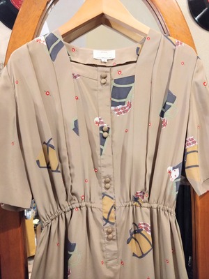 60❜s鞄とスカーフ柄レトロワンピース/アンティークバッグ日本製国産古着服MADEINJAPAN