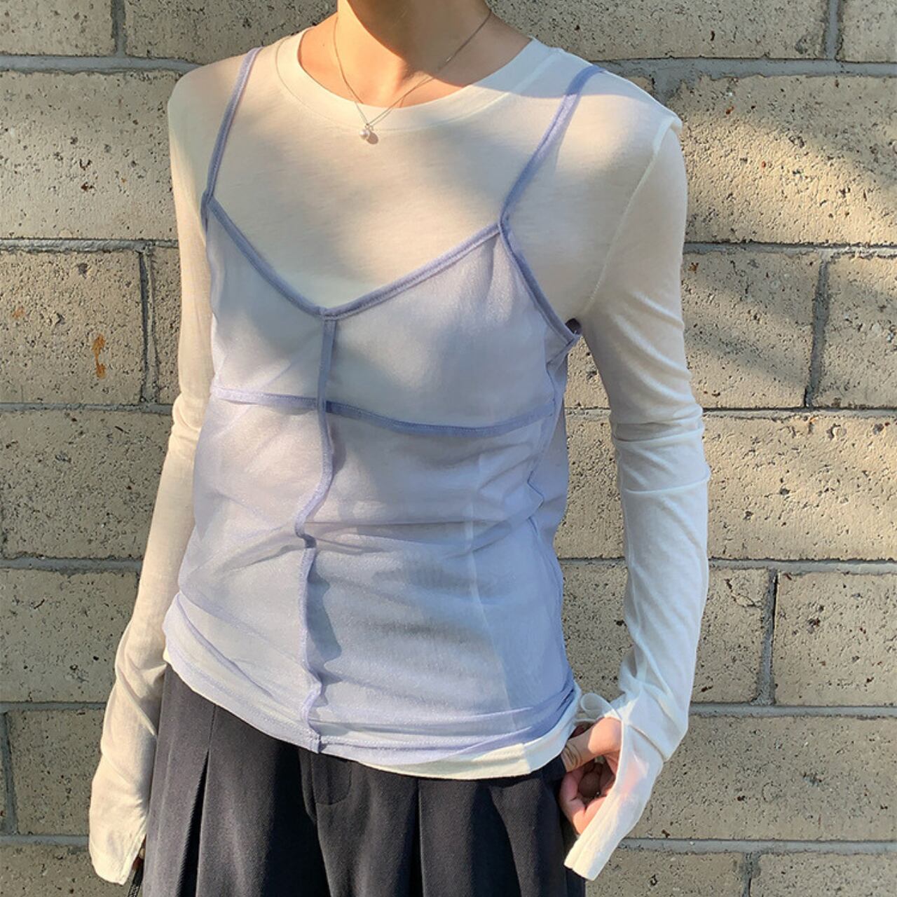 スパゲッティストラップシアーキャミソール a0428