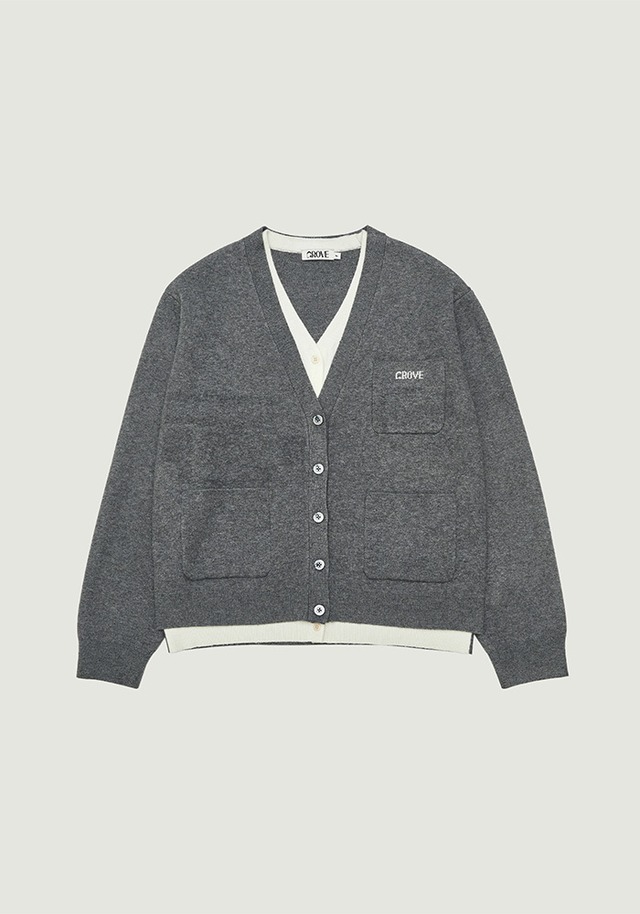 [GROVE] ELI V-NECK DOUBLE CARDIGAN 正規品 韓国ブランド 韓国ファッション 韓国代行 日本 店舗  ブランド グローブ grvr 通販