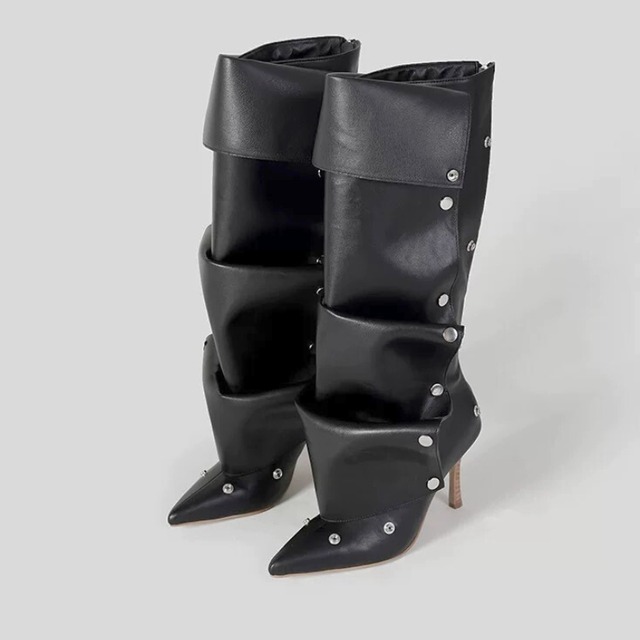 Layered studded boots【2color】 C1274