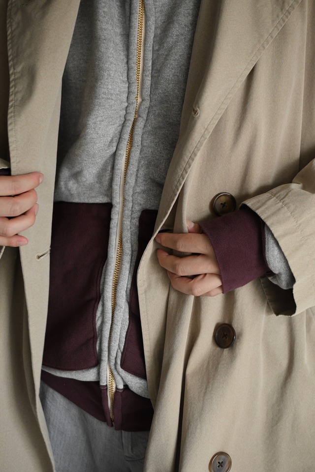 A.PRESSE / Vintage Attached Hood Zip Parka (GRAY×BURGUNDY)