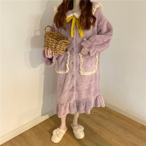 【送料無料】 もこもこ モコモコ ルームウェア レディース ホームウェア 部屋着 寝巻き パジャマ 着ぐるみ風 ワンピース ルームワンピース ロングワンピース ロング丈 前ボタン 前あき カーディガン ロングカーデ ふわふわ あったか 暖かい ふんわり 長袖 フード付き フード うさぎ ウサギ うさ耳 耳付き ビッグカラー セーラー襟 フリル 可愛い 大人可愛い かわいい 旅行 ゆったり ラクちん オーバーサイズ パープル 10代 20代 30代 40代 秋 冬 真冬