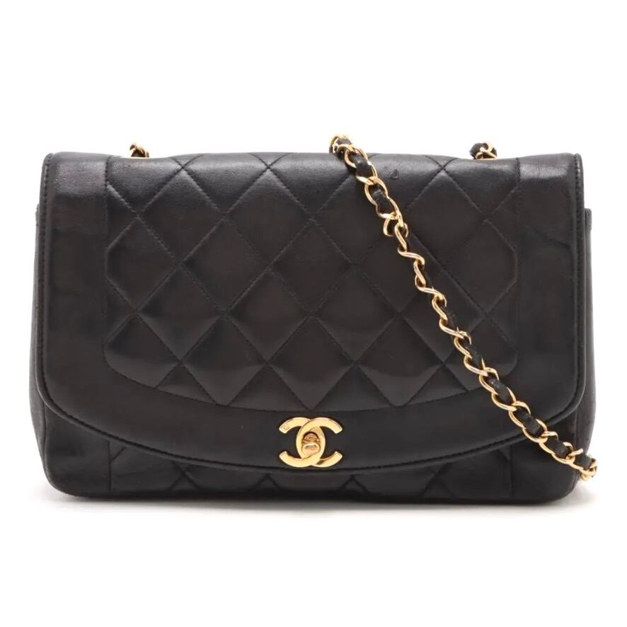 Extremely Rare ◇ CHANEL Diana Flap Matelassé Lambskin Single Flap Single Chain Bag, Black with Gold Hardware