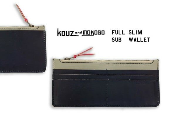 ▲F-SLIM 英国トラッドスタイル*紺×赤「フルスリム 財布」サブウォレット