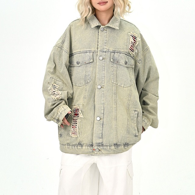 distressed washed denim jacket　ダメージウォッシュドデニムジャケット　J1338