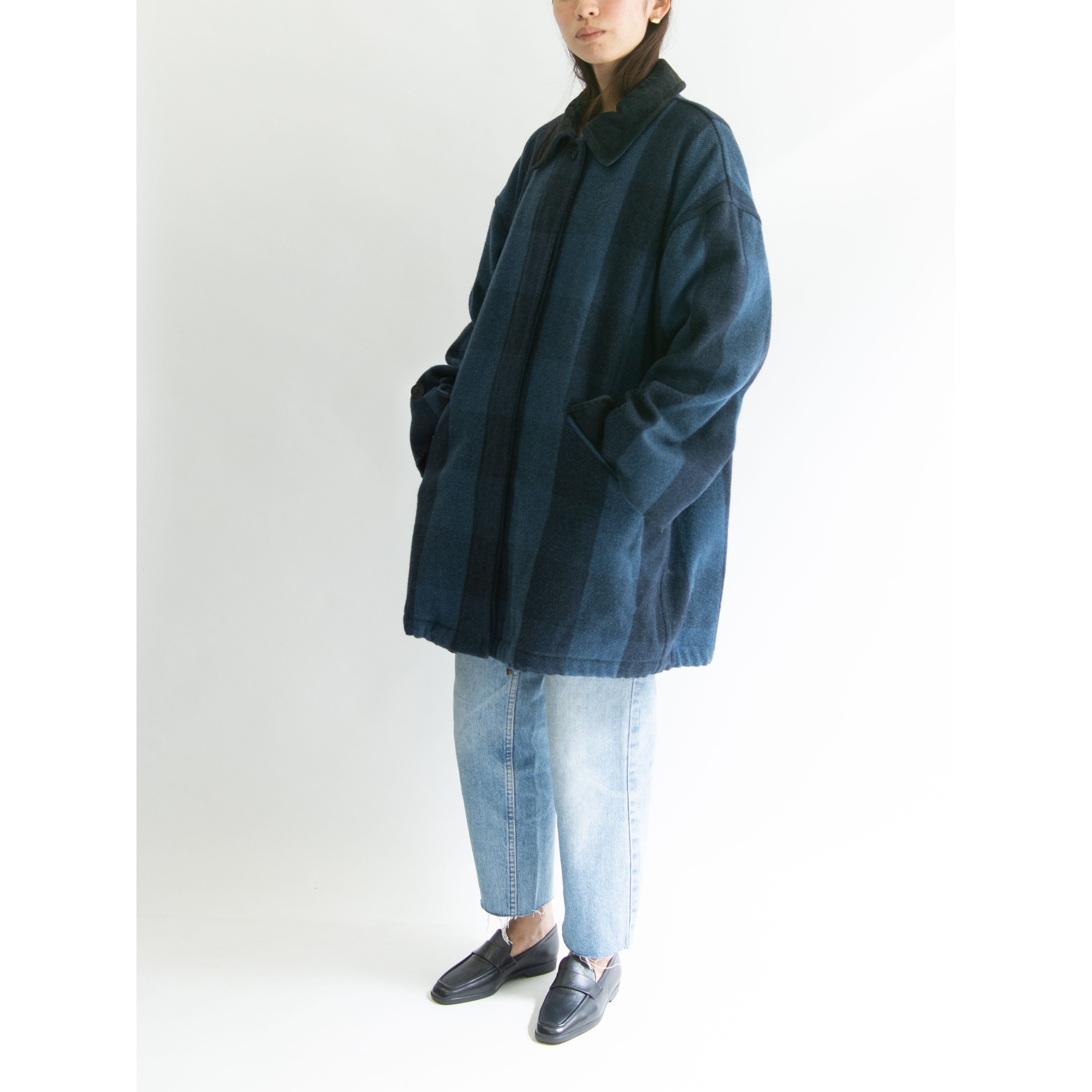 【PENNY BLACK】Made in Italy oversized block check padding coat（ペニーブラック イタリア製 ブロックチェックオーバーサイズ 中綿コート）10b