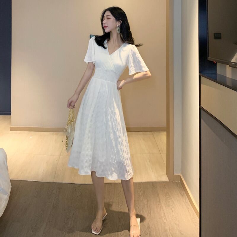 フレンチレトロウエストウエストスリミング半袖ワンピースプラチコドンちすみ初恋スカート女性サマードレス2020年人気スカート 1号婦人88620333186