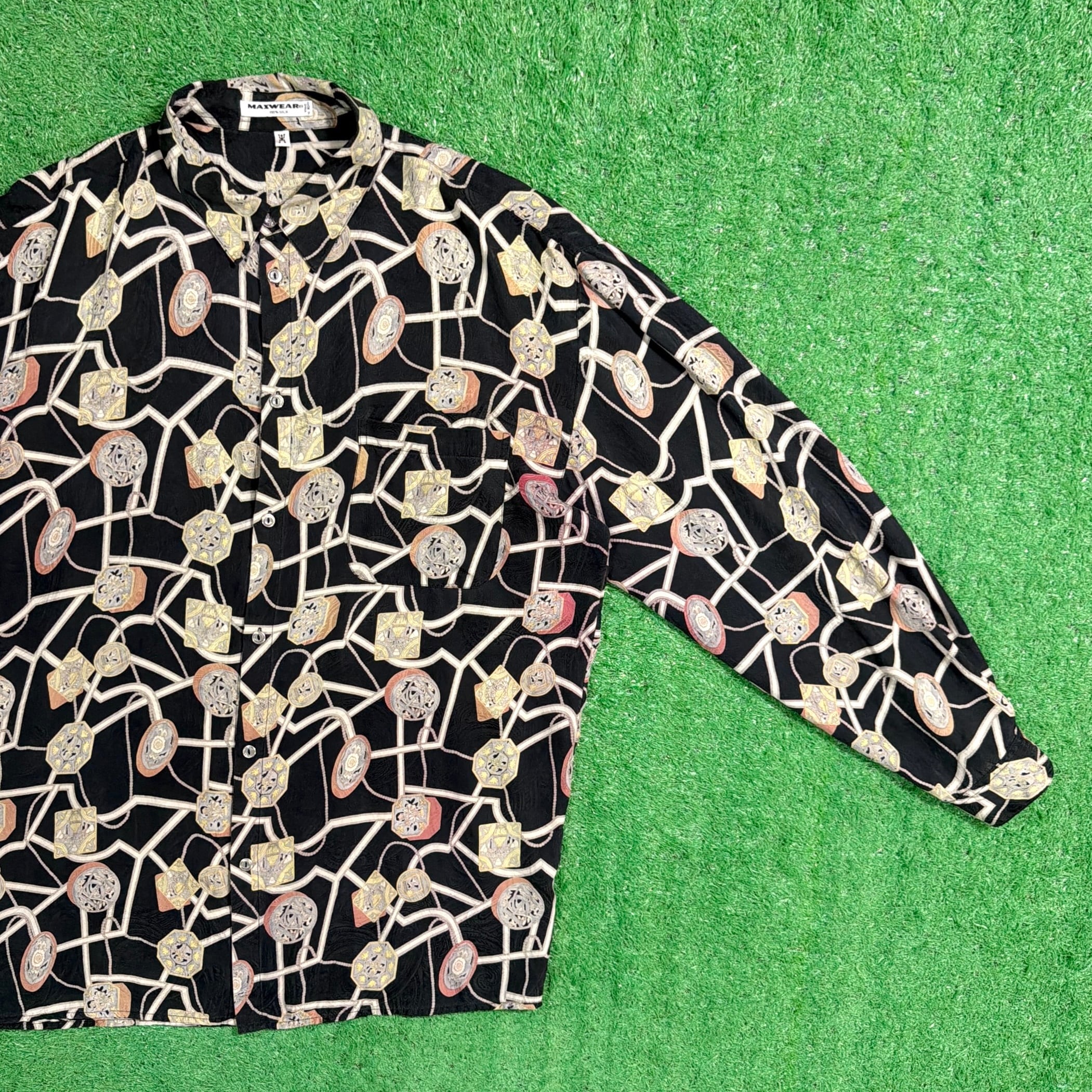 Men's】90s 総柄 シルクシャツ/ 90年代 古着 シャツ シルク メンズ