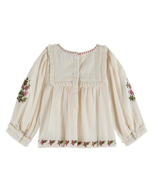 size 18m【Emile et Ida】Textured blouse embroidered with ecru flowers