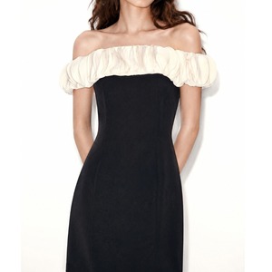Contrast-color ruffled short dress S1951