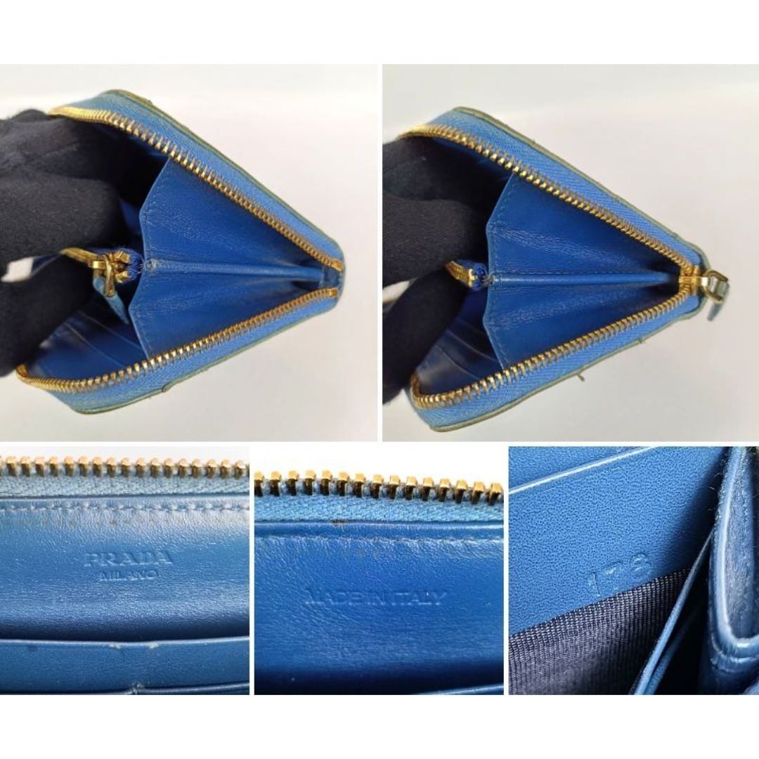 PRADA プラダ　長財布　ラウンドファスナー　ゴールドロゴ ブルー PRADA プラダ 長財布 ラウンドファスナー ゴールドロゴ ブルー - メルカリ