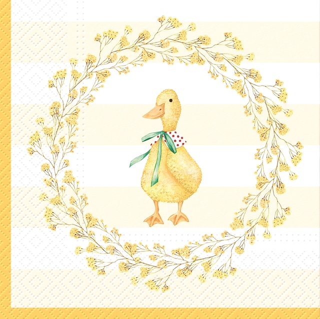 2024春夏【PAW】バラ売り2枚 ランチサイズ ペーパーナプキン Duck with Wreath クリームxホワイト