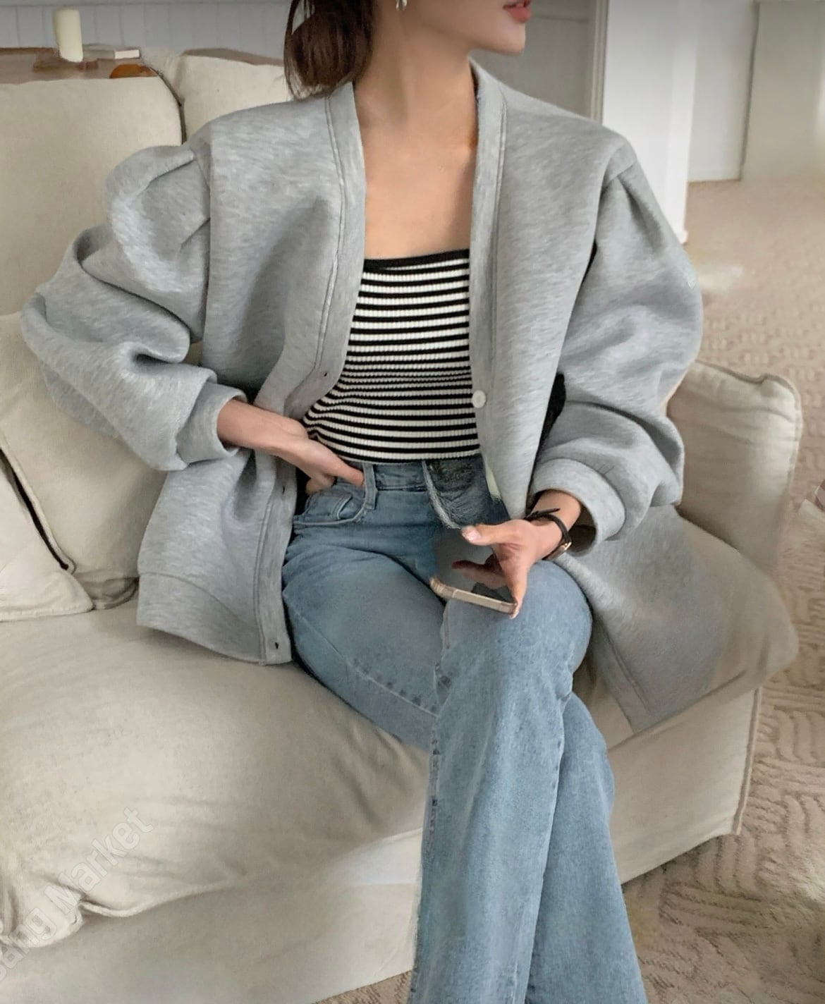 2color / ボリュームスリーブスウェットカーディガン