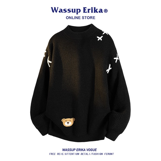 【WSシリーズ】★セーター★ 4color ニットトップス 男女兼用 メンズ 赤 黒 灰 可愛い 合わせやすい