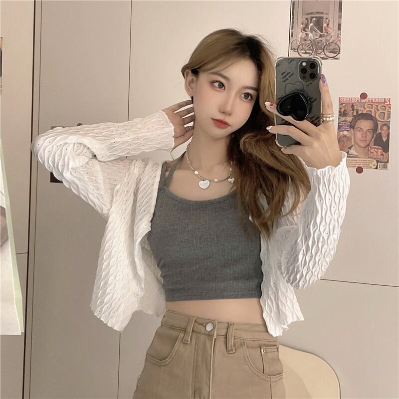 ジャケット 薄手サマーホワイトスリムショートカーディガントップス ロング 夏物 1号婦人19183144918