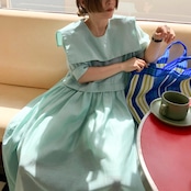 セーラーカラーに揺れる、翡翠の午後ワンピース 《W0187》