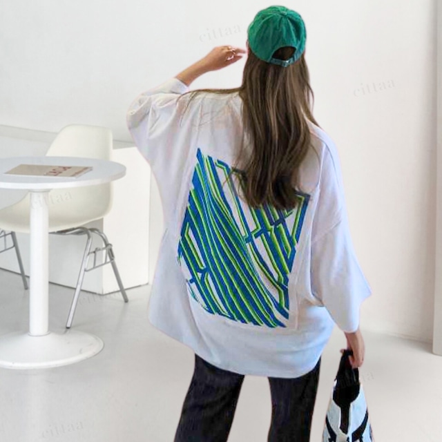 Y-3834　2024春新作♡ GREENバックラベルデザイン半袖Tシャツ　ホワイト　0405