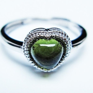 モルダバイト リング モルダウ石 指輪 ハート フリーサイズ 13号 一点物 メール便可 [M便 1/20] 199-626