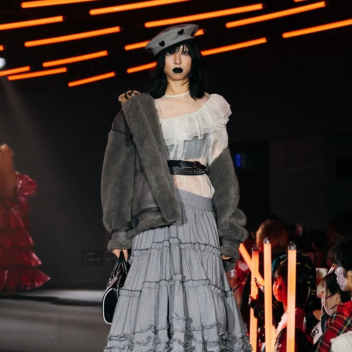 ハートチェックベレー帽　BLACK