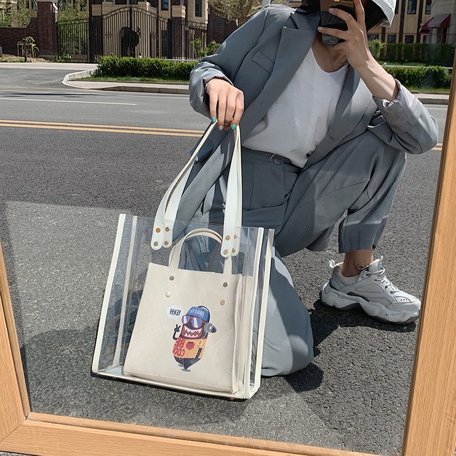 夏の大きなバッグ女性2020新しい波ネット赤い妖精透明ショルダーバッグバージョン野生の大容量トートバッグ Tiancai_Wing_Bag3397070