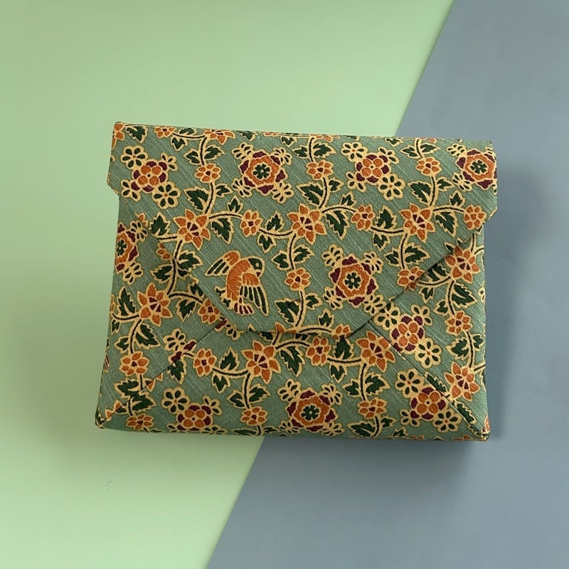 数寄屋袋［更紗］唐草花鳥紋（緑） | 茶道帛紗 大阪有香