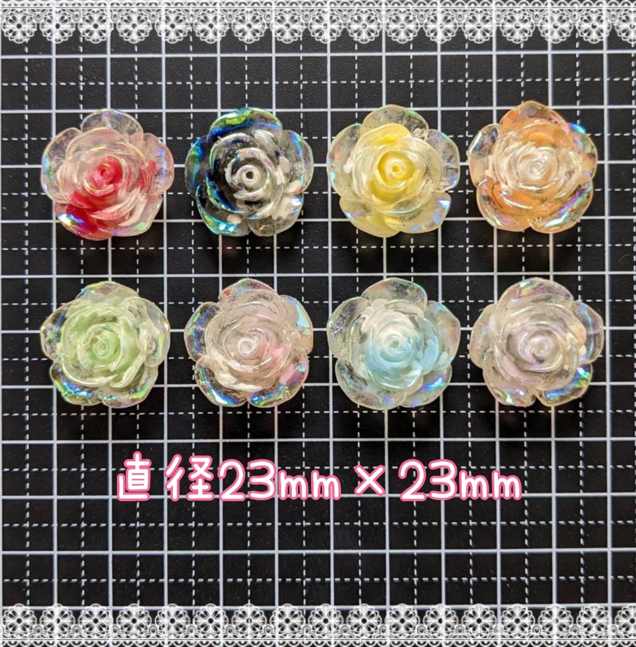 お得✨[24個]蓄光オーロラ✨クリアカラー薔薇／８色:23mm×23mm