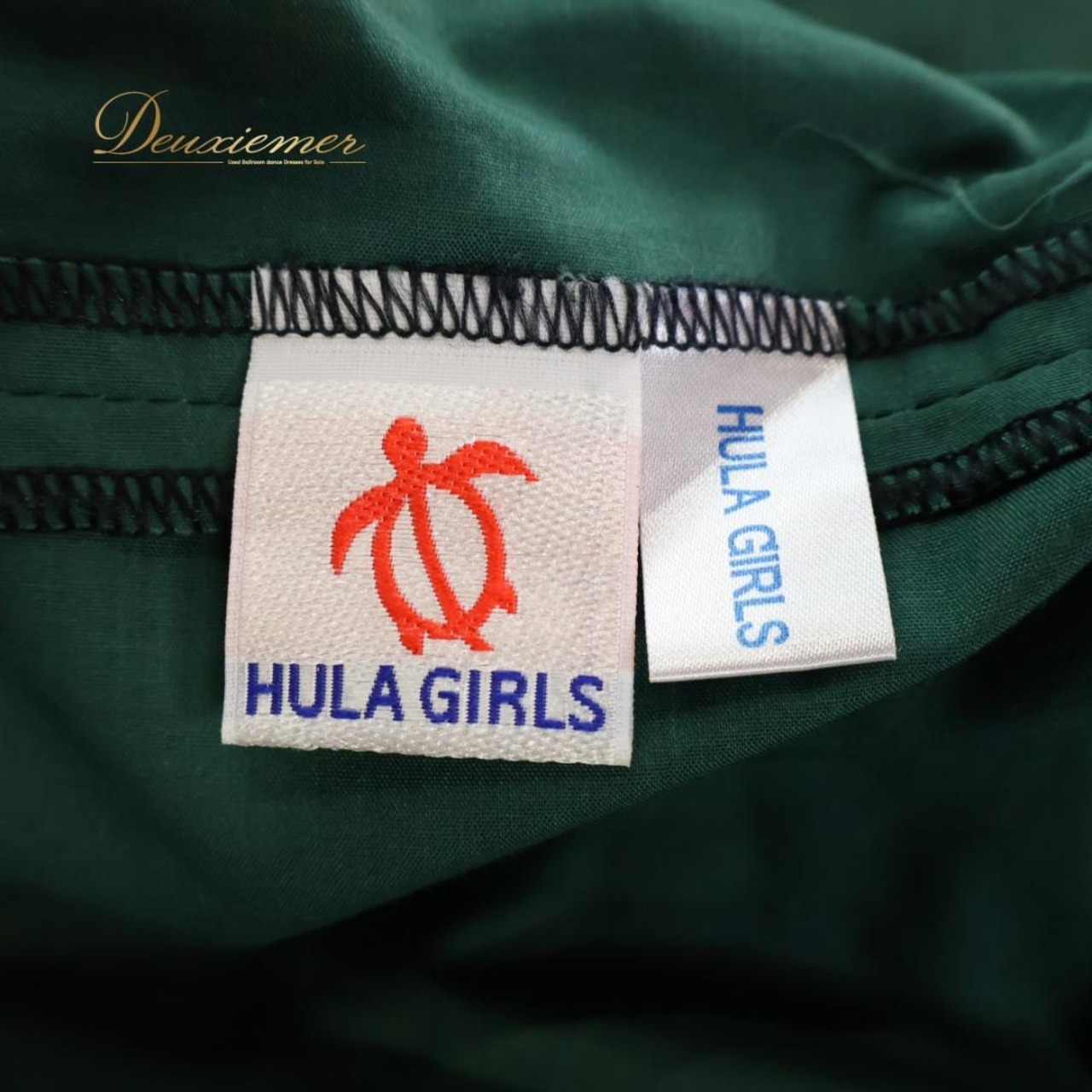 【フラダンス衣装】グリーン HULA GIRLS パウスカート 緑 金 ハイビスカス柄 花柄 ゴールド ハワイアンプリント アロハ 可愛い