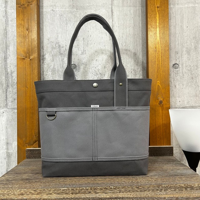 Bi Color Tote "L" / 内ポケット×5付 【アスファルトグレー×濃グレー】