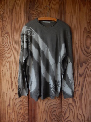 Color : Grey / Light Grey Smooth Cotton Wool Long Sleeve T-Shirt  Tatami Tatsumaki Shibori "Fold"