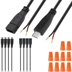 【数量限り】USB Cケーブル5V電源線 Type Cコネクタメスオス延長ケーブル USB C自作端子2ピン充電器プラグライン Arduino用とLED用、5 個USB Cオス + 5 個USB Cメス、8個