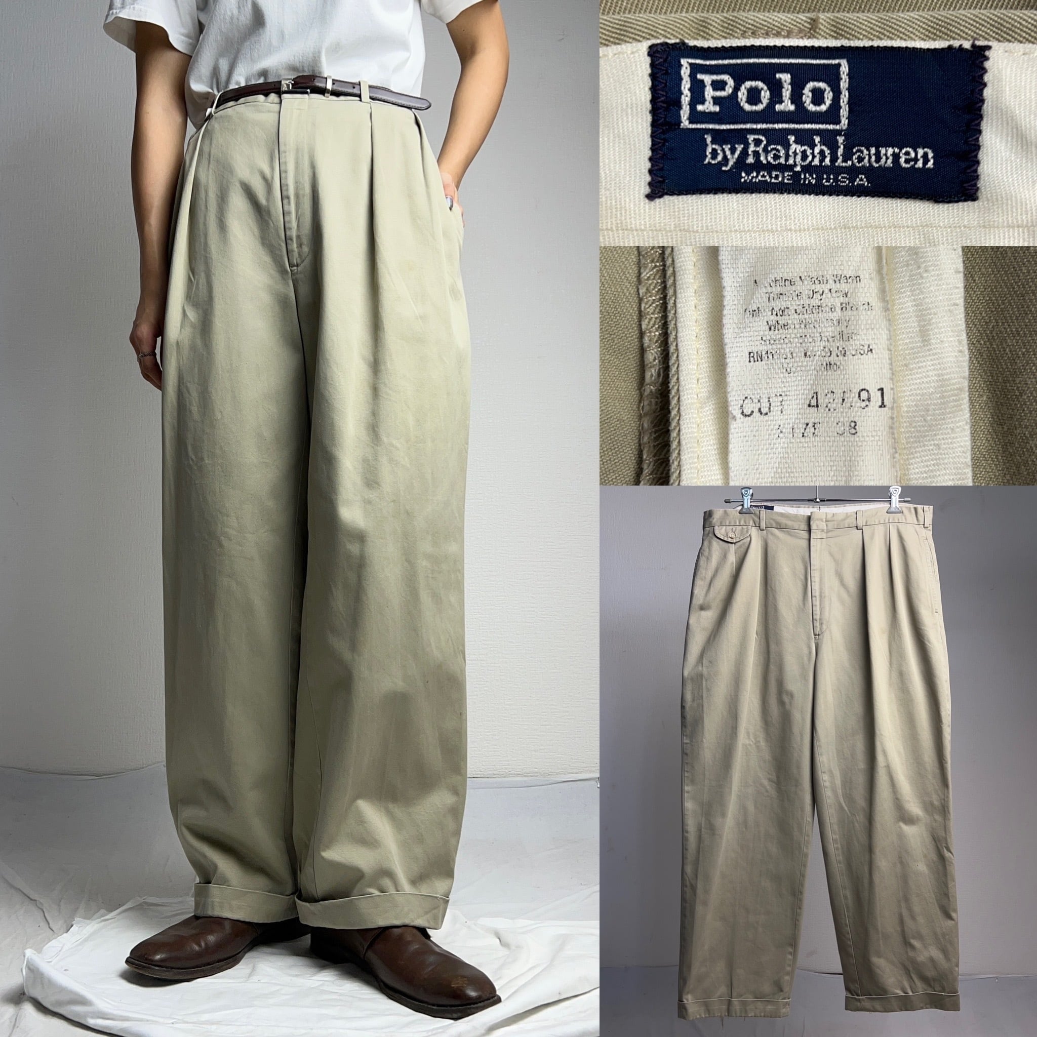 90's POLO by Ralph Lauren Chino Pants IN-TUCK W38 ポロ ラルフ
