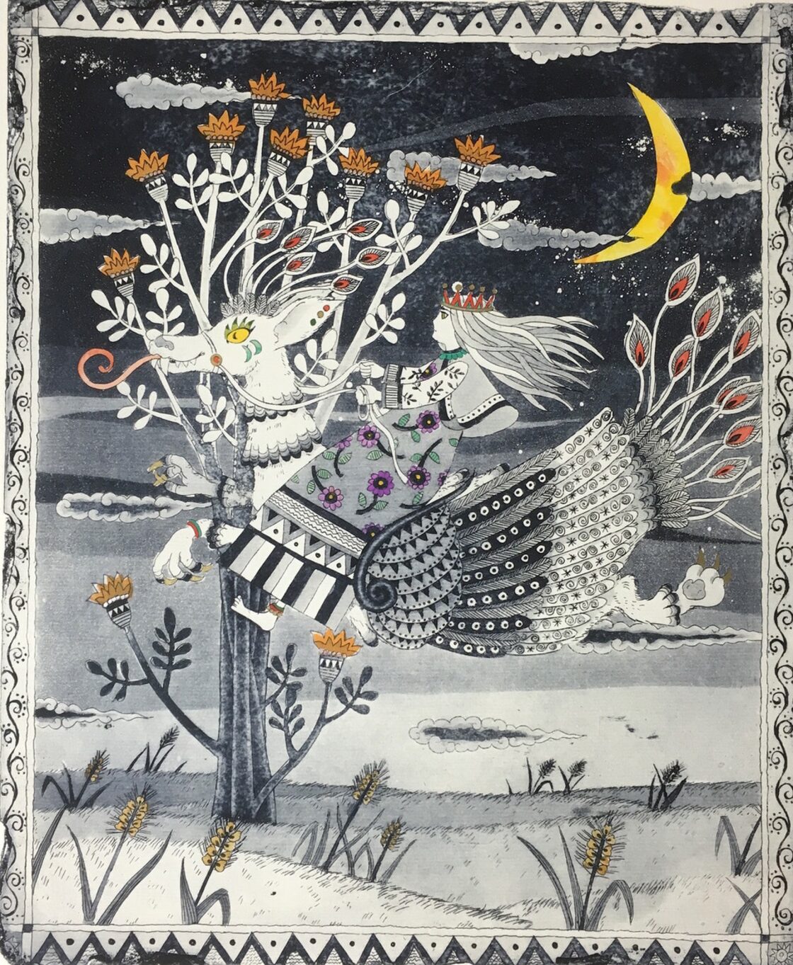 朝日みお 「家路を急ぐ竜遣い」イメージ36×30cm / ed35 額装込み(A-9 