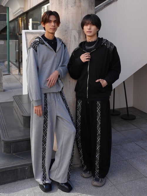 【ALUDE SELECT】Tweed shoulder mix hoodie set up(2color)