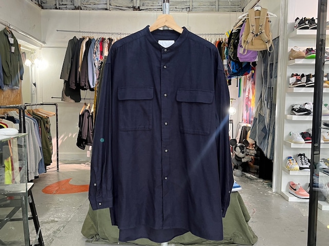 WHITE MOUNTAINEERING REPOSE WEAR TYPEWRITER BAND COLLOAR LS WIDE SHIRT NAVY 3 RW2173101 90204