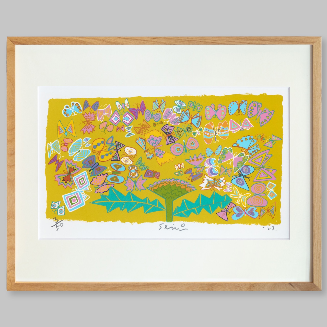 田島征三 シルクスクリーン「花と蝶」/ Tashima Seizo Screen painting ( Flower and Butterfly)