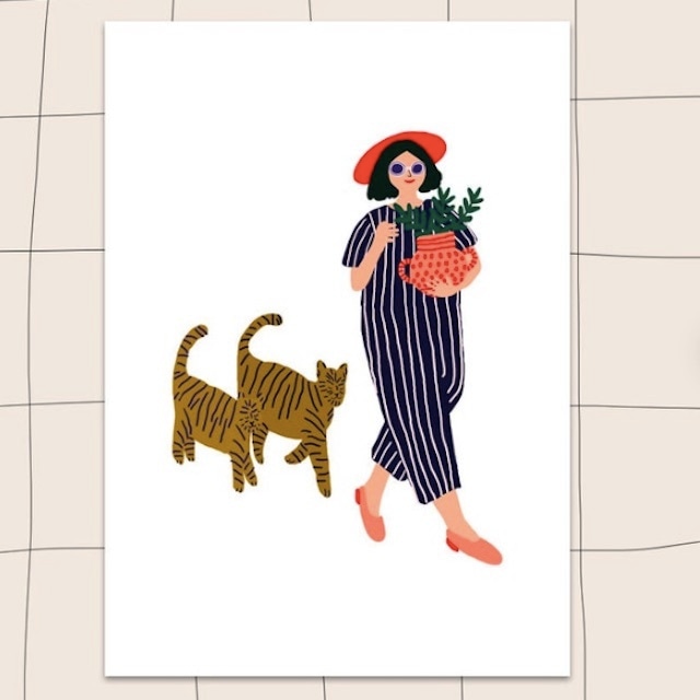 Jennifer Bouron "Girl walking with the cat" A5 print