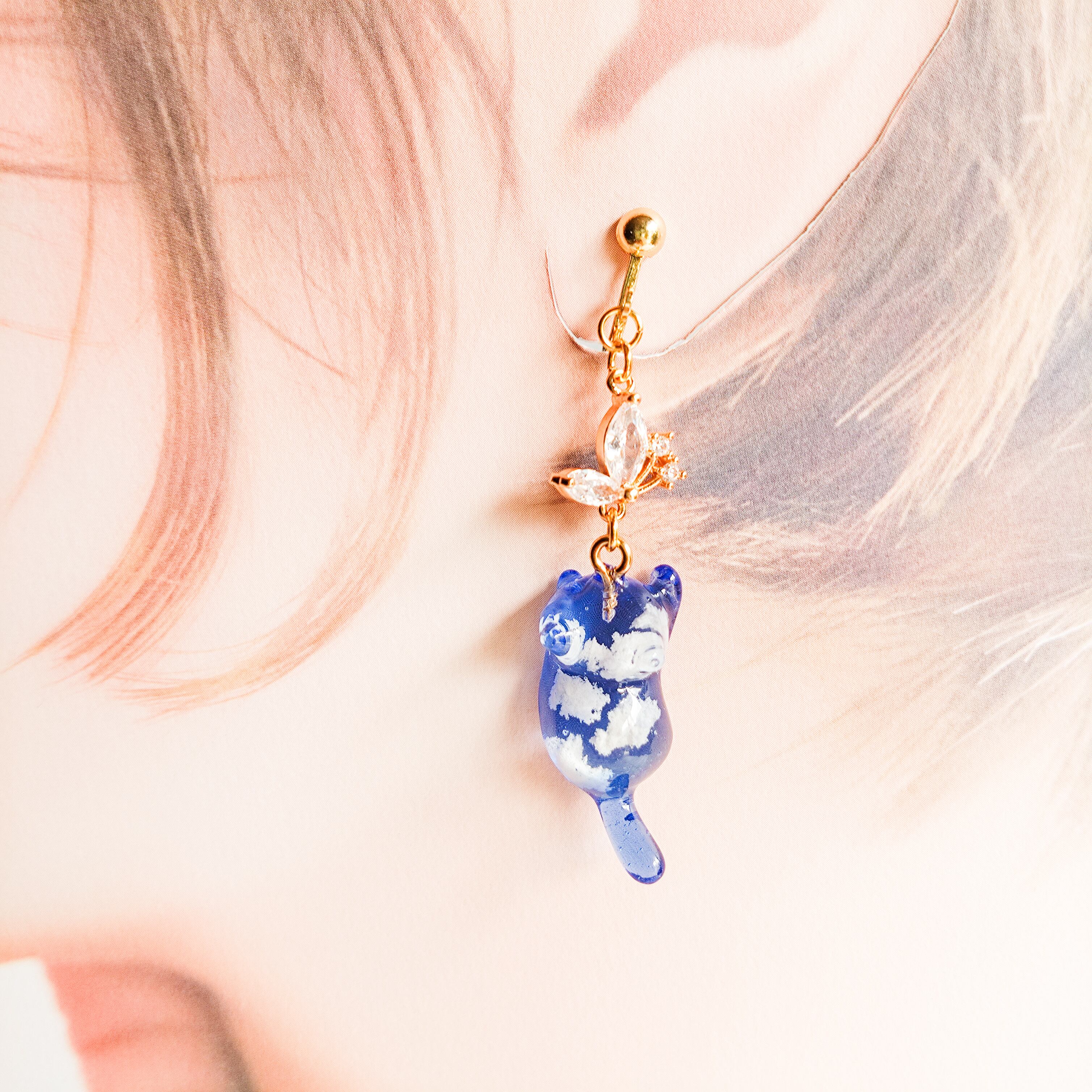 蝶を追いかけて 空猫 そらねこ イヤリング ピアス 樹脂ノンホール 樹脂