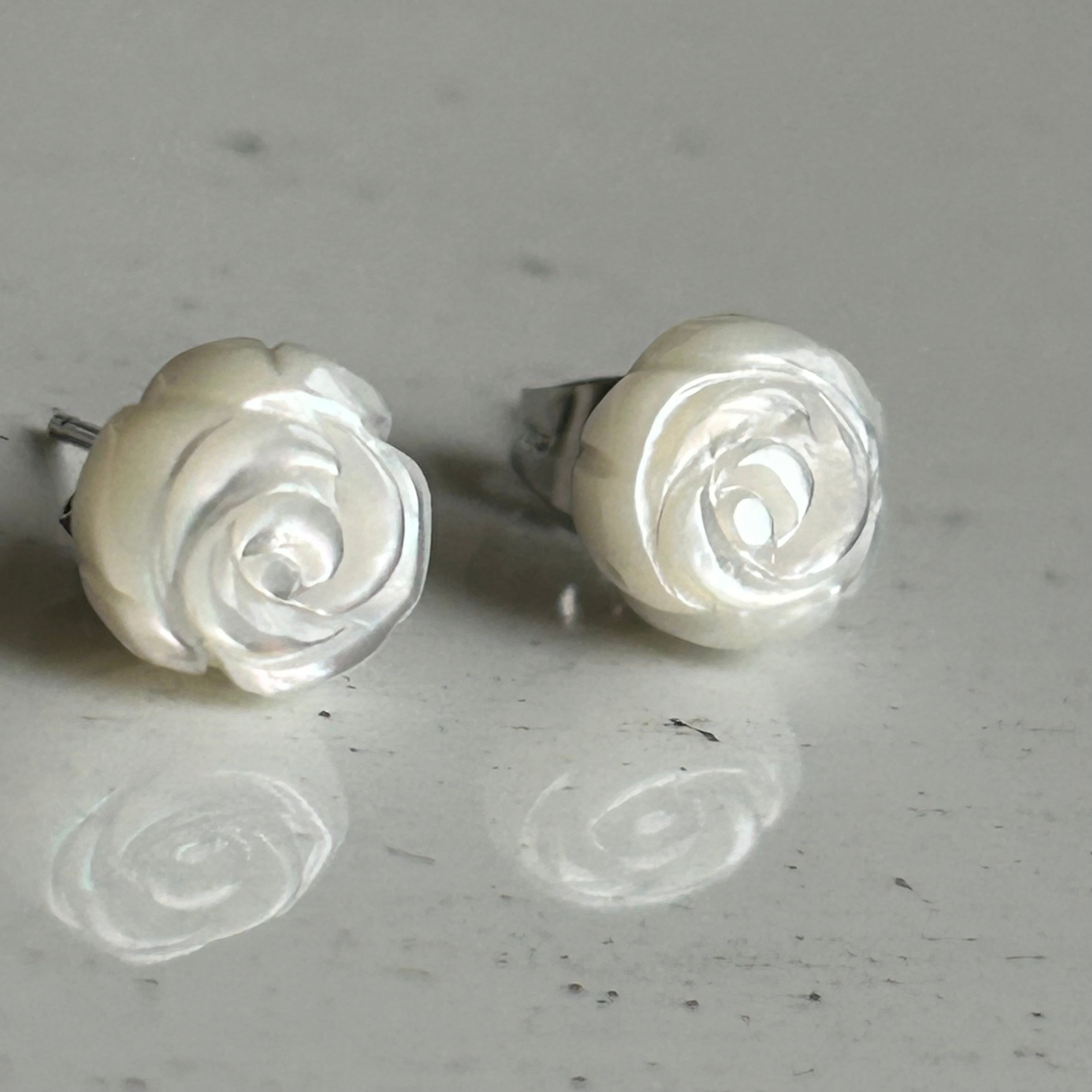 ピアス薔薇ピンク白マーブルパールハートプレゼント