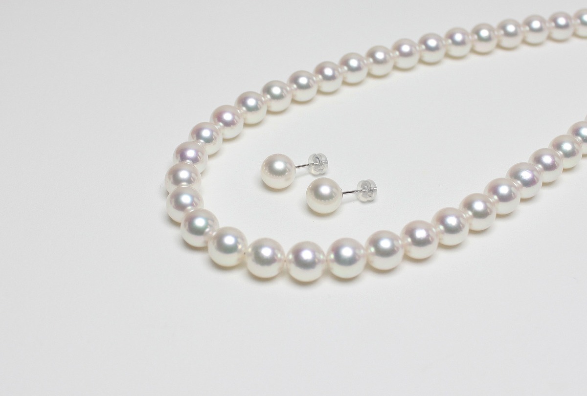 大粒9-9.5mm アコヤ真珠 ネックレス＆ピアスセット｜結婚式・入学式 