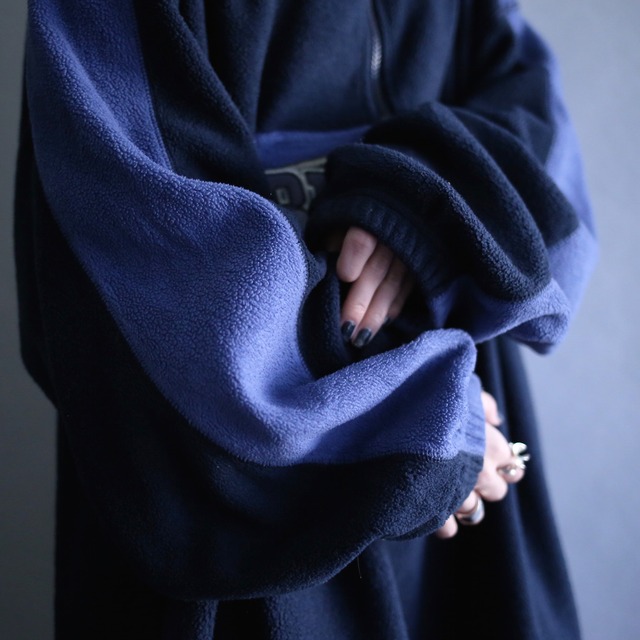 "BIG DOGS"  bi-color switching design XXX over size half-zip fleece pullover